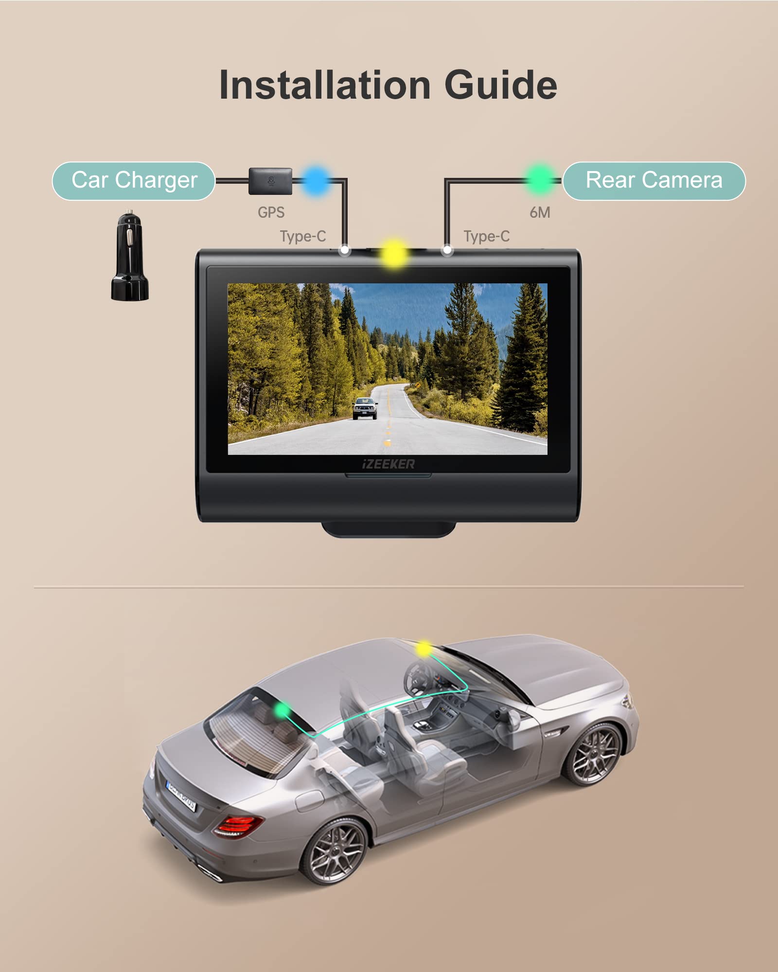 Izeeker GD850 4K Dual Dash Cam with Touchable Screen